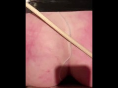 Sex Slave gets caned and fuck at the same time 