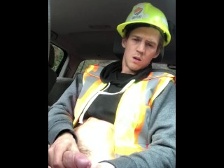 Twink Construction Worker Jerks off and Eats Cum