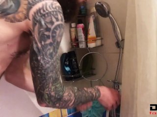 Dirty Tattoo Pervert Jerks Cock In Bathroom While Washing It byMistress