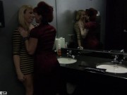 Preview 1 of Lesbian babes Adrianna Nicole & Kylie Ireland kinky in the men's bathroom