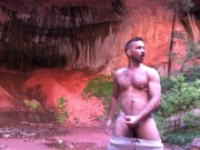 Preview 6 of Cute jock jacking off in nature