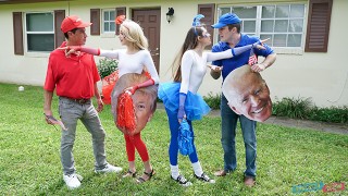 Teen Neighbors Swap & Fuck Dad To Vote Red & Blue