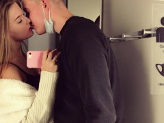 Милая сосет член и принимает сперму в рот, в примерочной магазина, в торговом центре - Screenshot 2 of 16 - Public