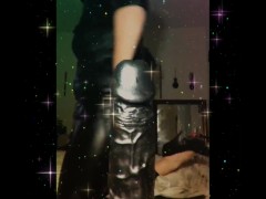 Playing with my new toy in my new uniform.