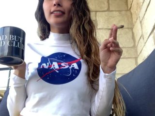 solo female, Smoking Joint, flashing, crop top