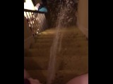 Naughty Pawg Slut Sprays a Powerful Pee Fountain down the steps with a Wet Fart