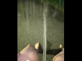 Power pissing in the rain, full bladder and horny, a lovely wet night in the driveway