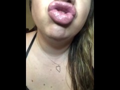 Pink lip; wet hair