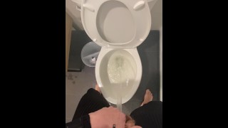Naughty Piss Slut With A Very Full Bladder Power Pisses All Over The Toilet While Standing Up