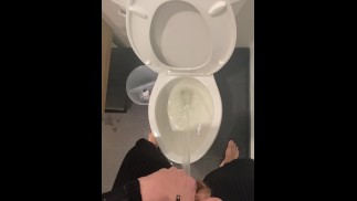 Naughty Piss Slut with a very Full Bladder Power Pisses all over the toilet while standing up!