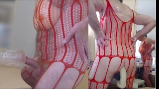 2-sides fuck in red fishnet - Kong to asshole and dick to Ice Lady