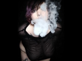 Curvy Goth Vaping in Sheer Outfit