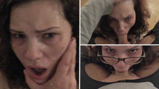 Amateur slut goes on her knees for a rough sloppy POV deepthroat thumbnail