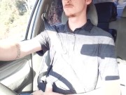 Preview 2 of Long drive, huge cock had to  cum public driving cumshot