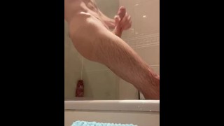 Hot and Steamy shower wank Part two - amateur cumming big dick married straight guy. Wanking to cum