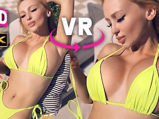 GROS FAUX SEINS EN VR 3D 4K À LA PISCINE - RÉALITÉ VIRTUELLE BIMBO MICRO BIKINI BAISE 360/180