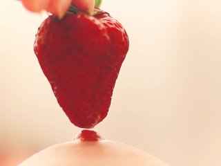 solo female, strawberry, nipple tease, kamasutra