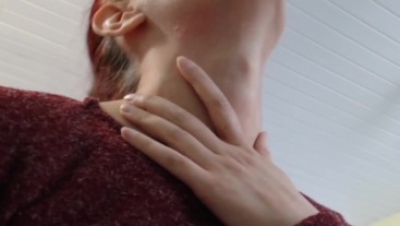 girl's huge sexy adams apple close up touching