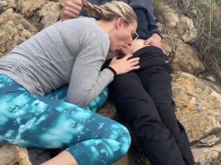 Hot Blonde Girl gives Public Blowjob