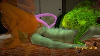 Пушистый Хентай 3D - Секс втроем Ящерица, Мышь и Дракон Жесткий Секс 2/2