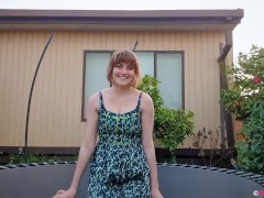 Video Naughty busty blonde Luci Q jumps on the trampoline and fucks her meaty hairy pussy with sex toy