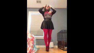 Kim's skirt tease (latex, pussy, female mask, trans, crossdress, mask, feminization, fetish, tights)