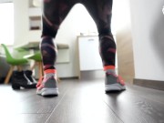 Preview 2 of Taking care of her smelly feet after gym workout, POV (stinky feet, gym shoes, gym feet, bare feet)