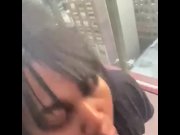 Preview 2 of OMG!!!! BLACK GIRL CAUGHT OUTSIDE ON BALCONY SUCKING a BBC!! IT GETS VERY SLOPPY!!!!!
