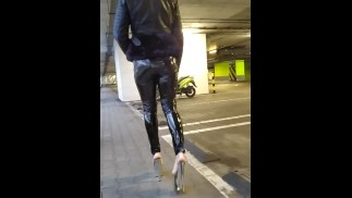 Walking in public latex leggings and high heels PMV porn music video