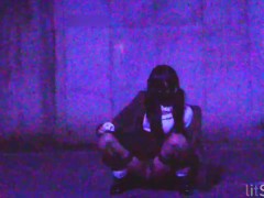 Crossdresser pees in a tunnel in the middle of the night in fear and exposure.