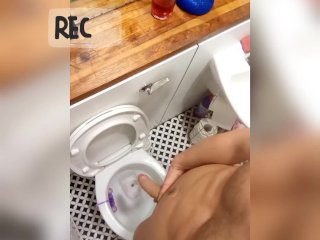 ZaneAndrews pissing in the toilet, wanking and cumming all over myself