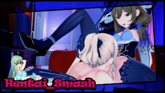 Genshin Impact - Джин трахает Лизу в отеле для свиданий. Съедает ее киску, трахает ее страпоном.