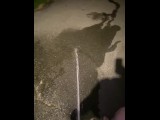 Desperate Pee Girl Sprays her Driveway with multiple huge Pee streams