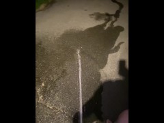 Desperate Pee Girl Sprays her Driveway with multiple huge Pee streams