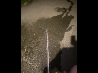 Desperate Pee Girl Sprays her Driveway with Multiple Huge Pee Streams