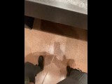 Naughty Slut wearing Crotchless Leggings sprays a Public Bathroom floor with Piss!