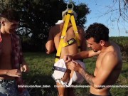 Preview 4 of Boy gets suck trimming a tree in his harness and his friends FUCK him raw before blowing their loads