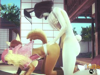 Furry Hentai Bisexual - Rabbit fucks 2 Foxs (Foxy and Fox)