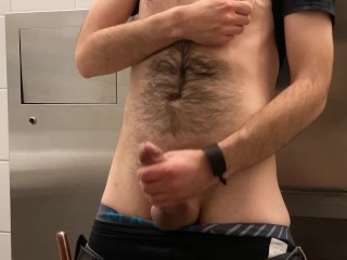 Jerking off_my big cock in public restroom