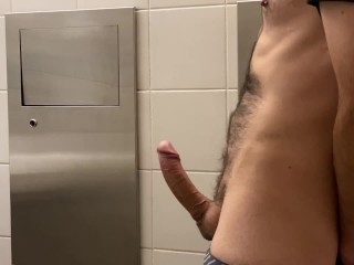 Jerking off my Big Cock in Public Restroom
