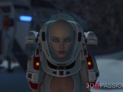Preview 2 of Hot sex on th exoplanet! An alien gets fucked by a spacewoman in spacesuit with strapon