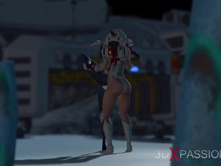 Hot sex on th exoplanet! An alien gets fucked bya spacewoman in spacesuit with strapon
