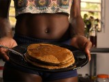 SFW Sexy Brown Sugar Goddess MILF making Pancakes from scratch
