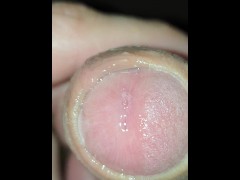 Playing with foreskin, precum, close-up. 4k, 60fps