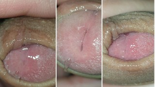 Playing with foreskin, precum, close-up. 4k, 60fps