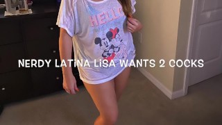 4K 书呆子 Latina Lisa 想要 2 公鸡 在 她的 猫