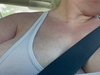 driving topless!public nipple play_in car