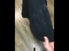 Black cum stained shirt /dropped a few loads on it / pulled apart / cum dried up