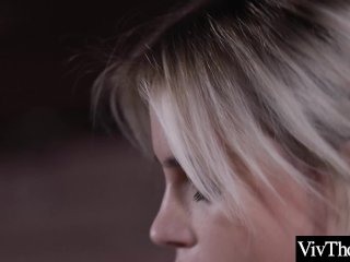 Cute blonde gets turned on by busty lover in lingerie and licks her_pussy