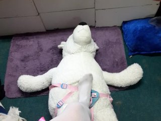strap on, stuffie, solo female, white bear